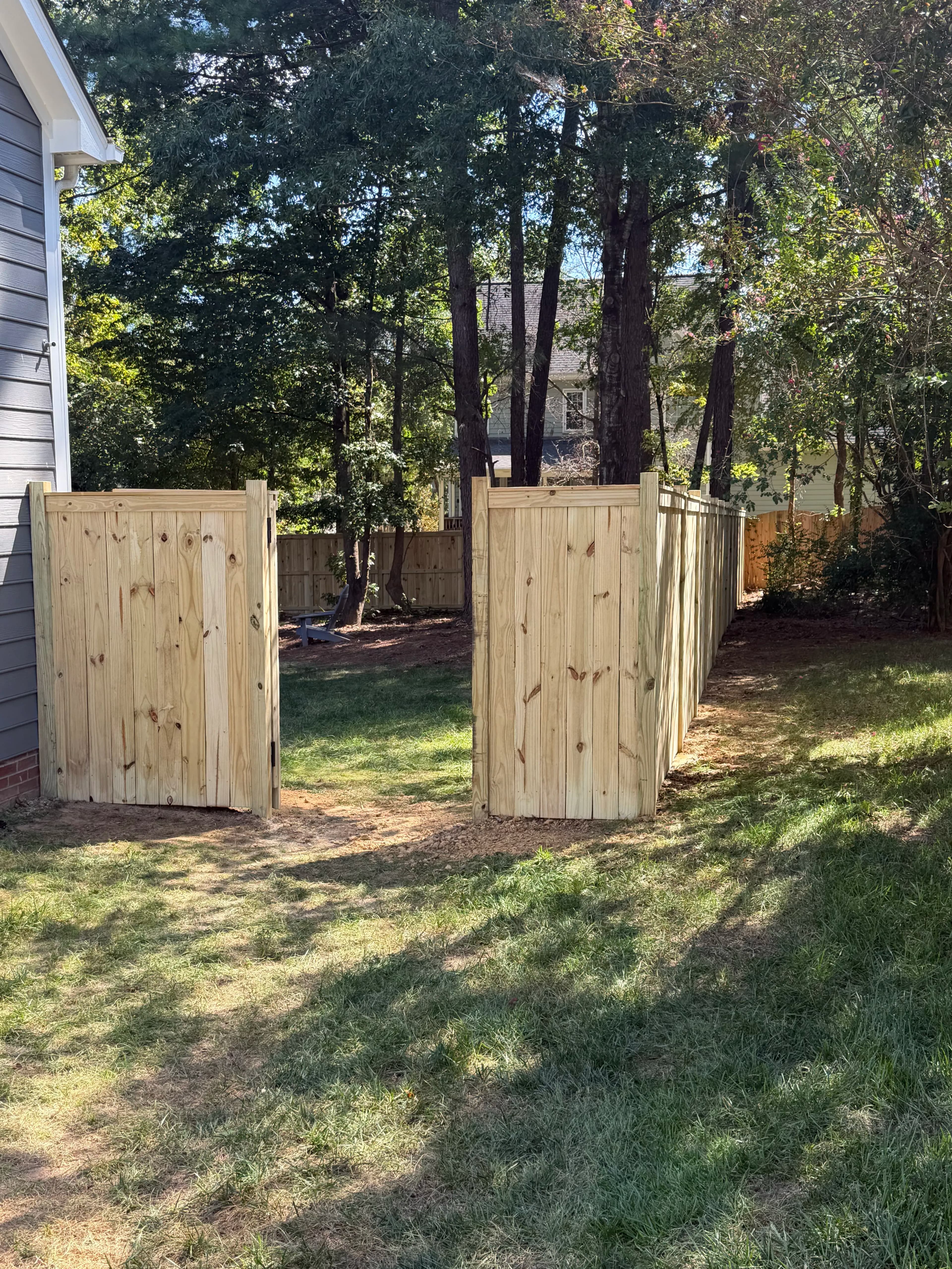 Project Fresh Wood Privacy Fence Install With Double Gate image
