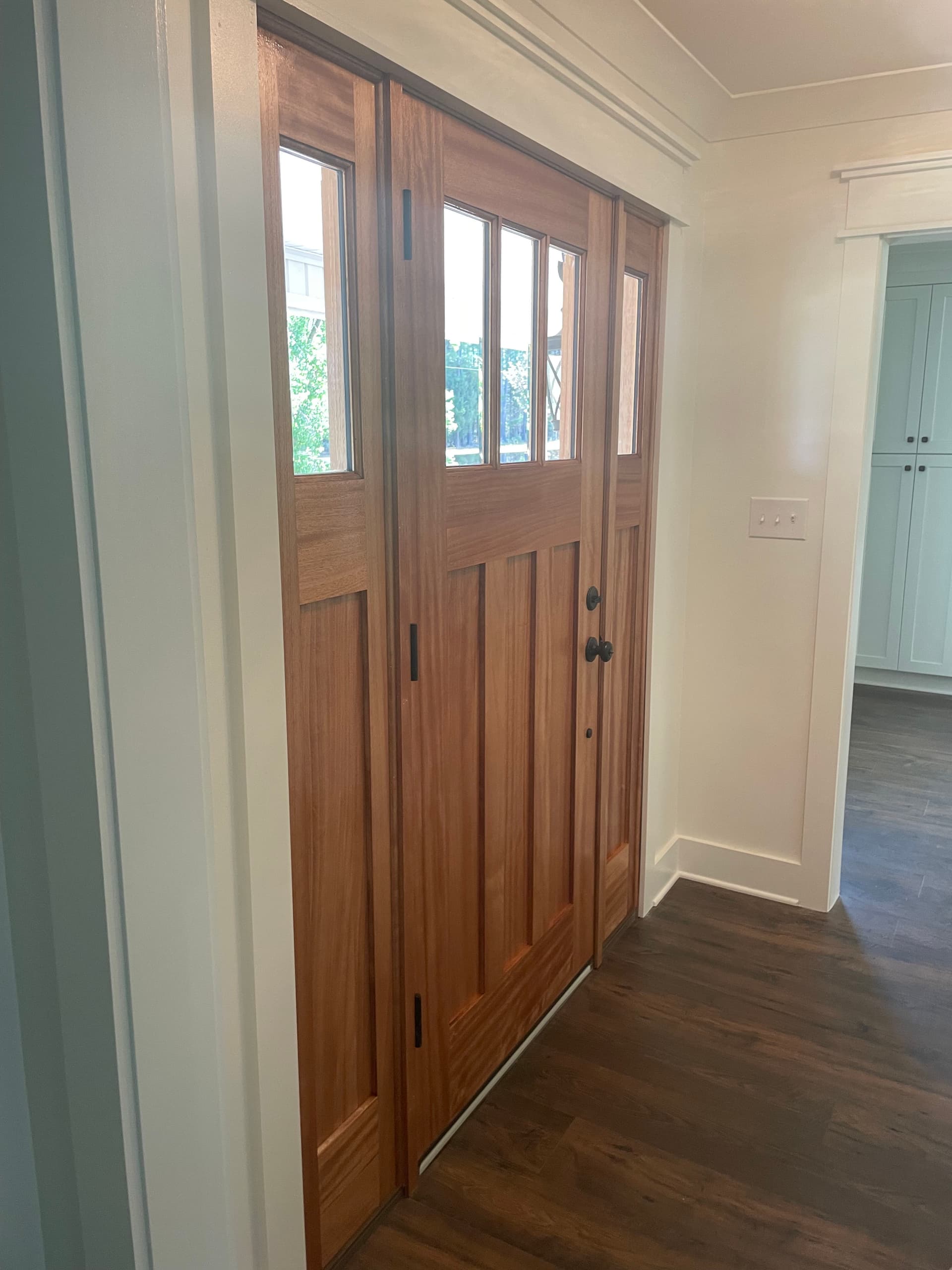 Gallery photos for Mahogany Craftsman Entry Door With Sidelights Installed: Image #2