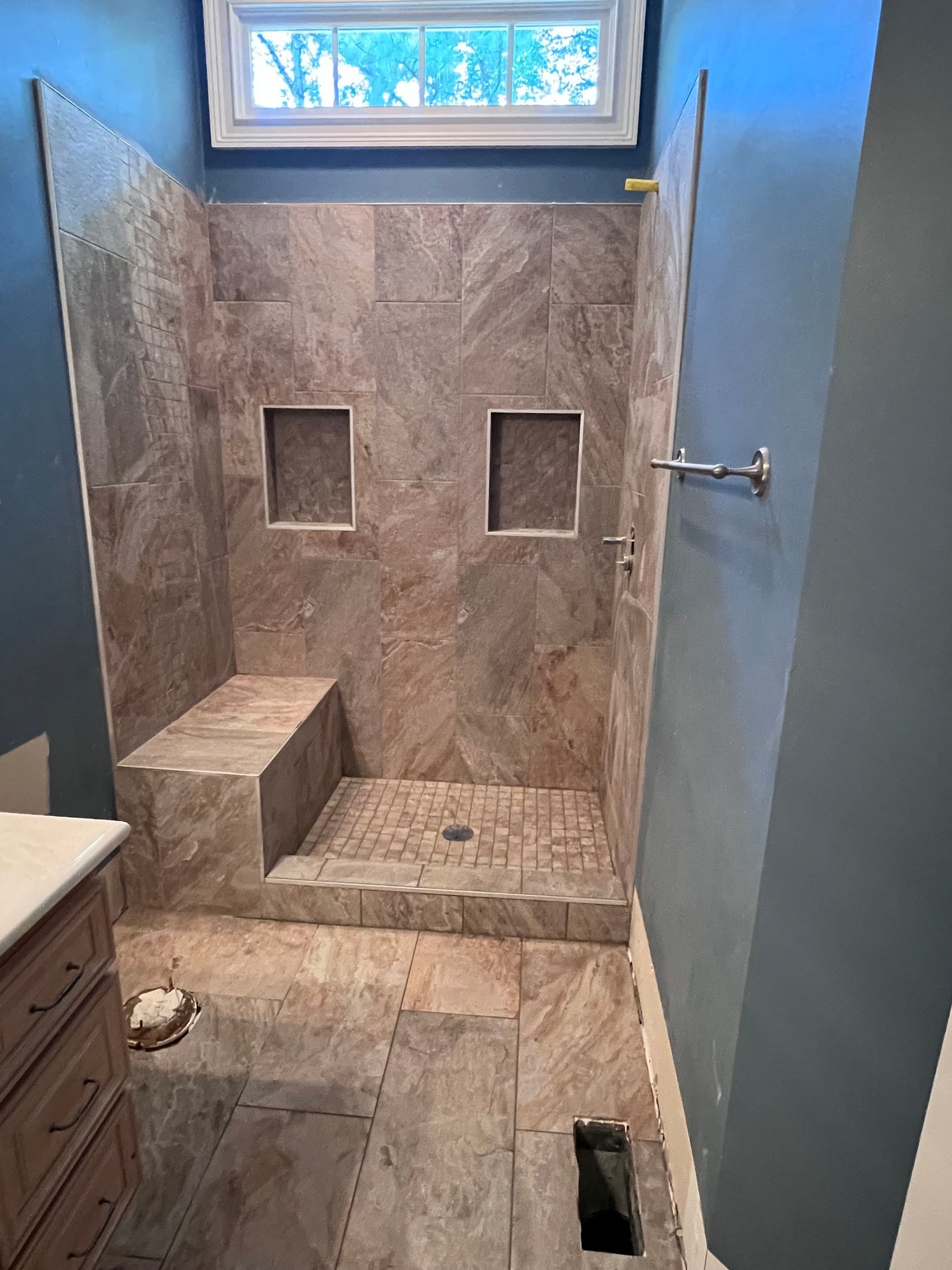 Gallery photos for Custom Tile Bathroom Remodel with Built-In Shower Bench and Niches: Image #1