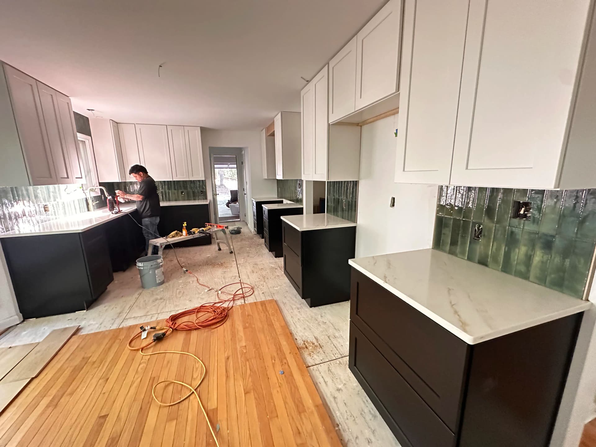 Gallery photos for Bold Green Backsplash Kitchen Remodel Almost Complete: Image #1